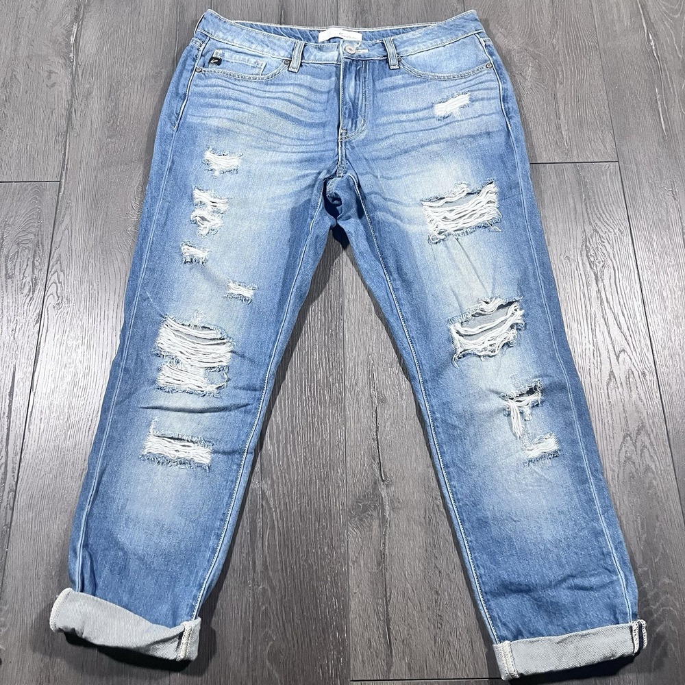 KanCan Womens Ankle Jeans Sz 9 /‎ 28 Medium Wash Cuffed Distressed 90s KC8281M